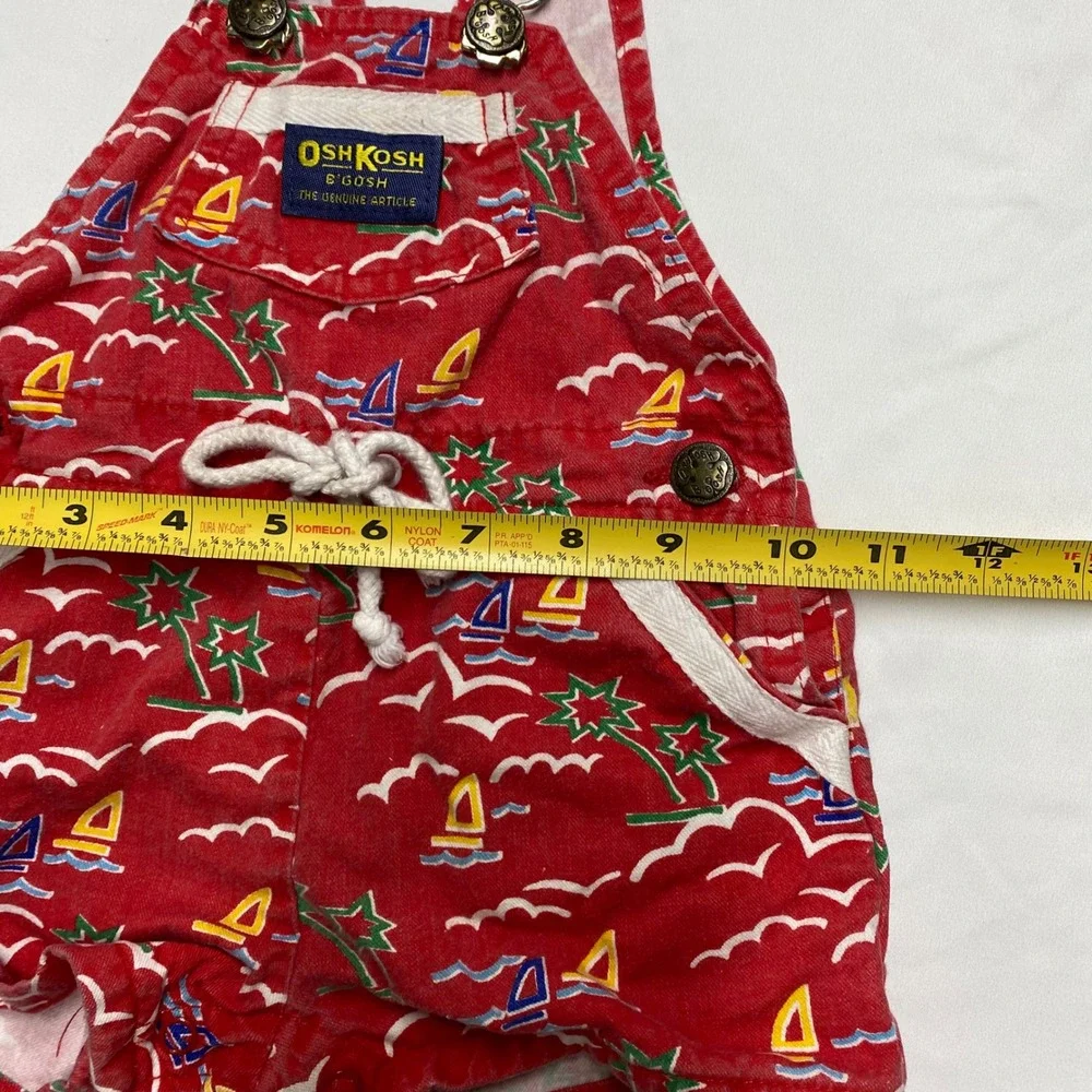Vintage OshKosh Bgosh Red Nautical Sailboat Tropical Shortalls 12M Made in USA
